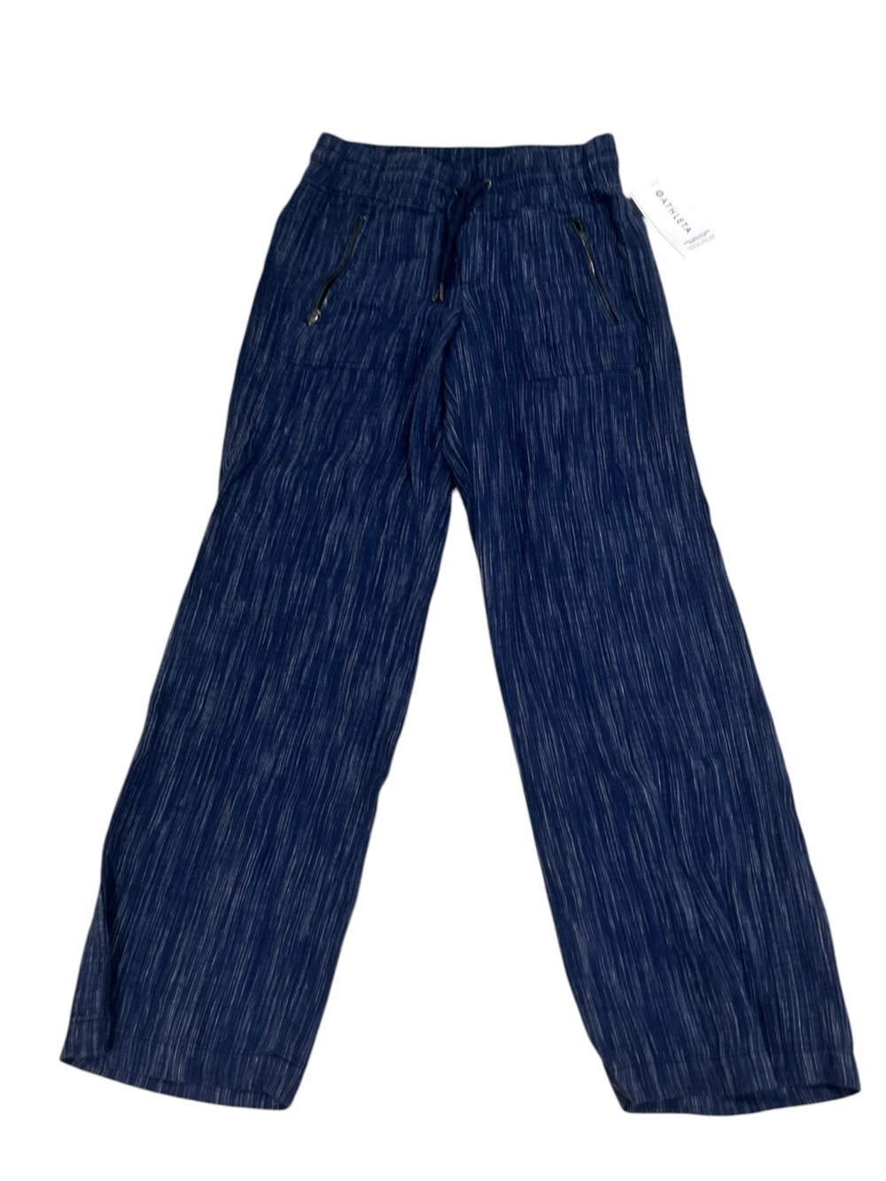 NWT Athleta linen cargo denim blue stripe textured wide leg pants size 4